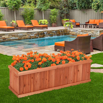 LDAILY Raised Garden Bed, Outdoor Rectangle Flower Beds with Bottom Panels & 2 Drainage Holes, Wood Planter Box for Flowers/Vegetables/Fruits in Backyard Patio (40" L x 12’’ W x 12’’ H)
