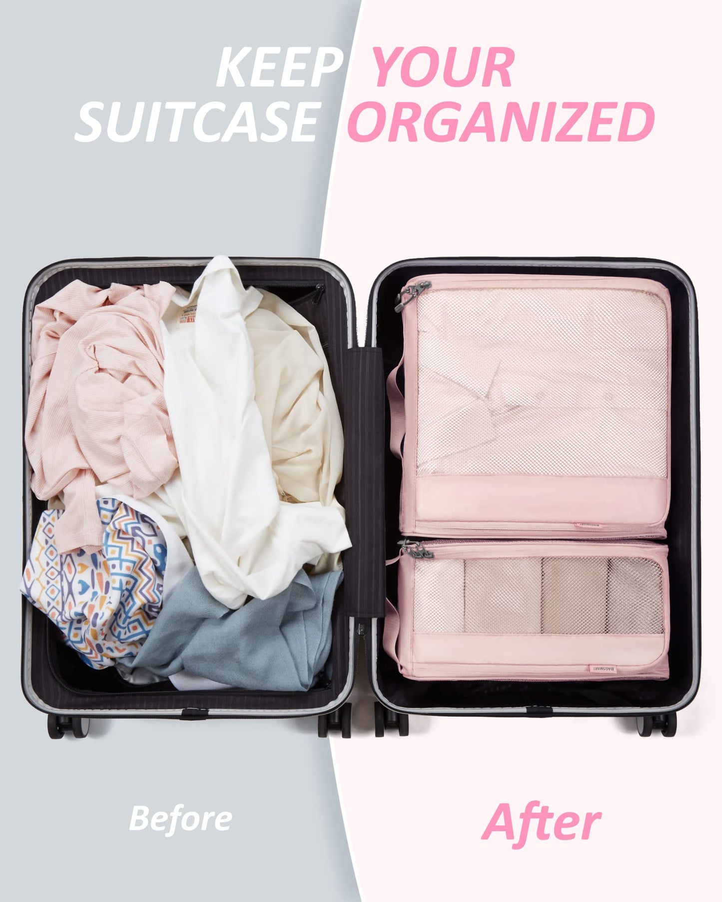 Packing Cubes for Suitcases, BAGSMART 7 Set Travel Essentials, Lightweight Luggage Suitcase Organizer Bags with Shoe Bag, Keep Shape