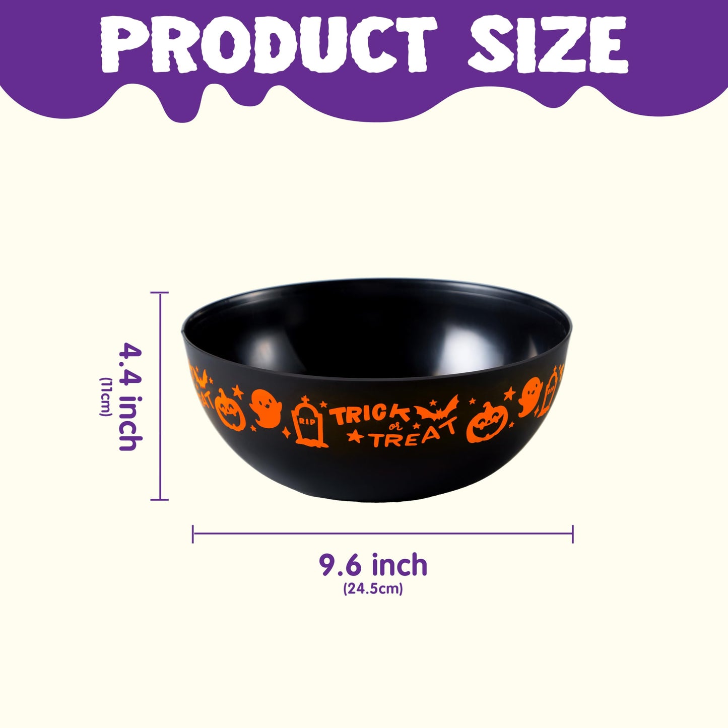 JOYIN 3 PCS Halloween Candy Bowls, 9.6" * 4.4" Trick or Treat Bowls, Plastic Orange Halloween Serving Dish, Purple Witch Cup, Black Pumpkin Candy Holder for Kids Party Favor Supplies, Table Decor