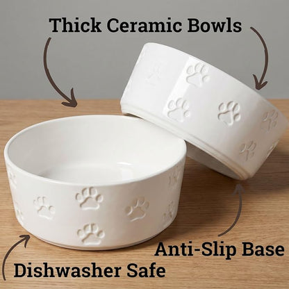 Ceramic Dog Bowl Set of 2 with Anti-Skid Base - 7.5" Wide x 3" Tall Ceramic Dog Bowls for Large Dogs - 6 Cup Capacity Food and Water Bowls for Dogs - Rubber Bottom Pet Bowl Set of 2 for Large Pets