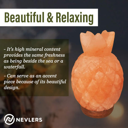 Nevlers Pineapple Shape Pink Himalayan Salt Lamp w/Wood Base| 7-8 lbs & 7"- 8" Tall Himalayan Pink Salt Lamp w/Dimmer Cord & Light Bulb| 100% Salt Rock Lamp | Ambient Salt Crystal Lamp for Home Decor