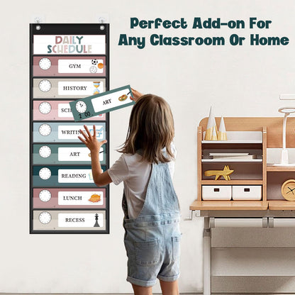 Monthly Calendar Pocket Chart for Classroom, Printed Days of The Week with Cards, Learning for Home or Kindergarten, Teacher Must Have Supplies That Fits Any School Décor (Black Calendar+Daily Schedule)