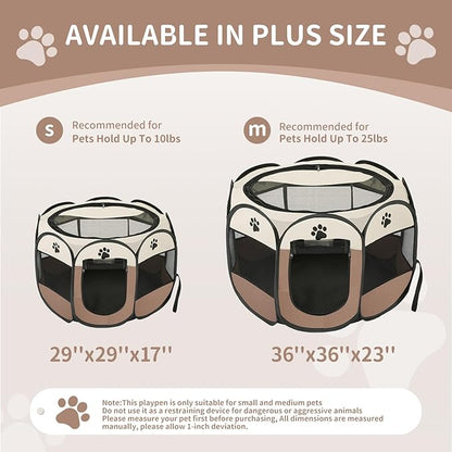 Pet Cat Playpen for Indoor Cats Enclosed, Portable Foldable Dog Playpen Outdoor with Zipper Top Cover Door for Dogs, Cats, Small Animals