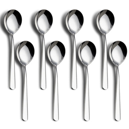 18/8 Soup Spoons, 304 Stainless Steel Spoons Set 8-Piece Heavy Duty Flatware Utensils for Soup Cereal Stew Friuts Dishwasher Safe Eco-Friendly Spoons