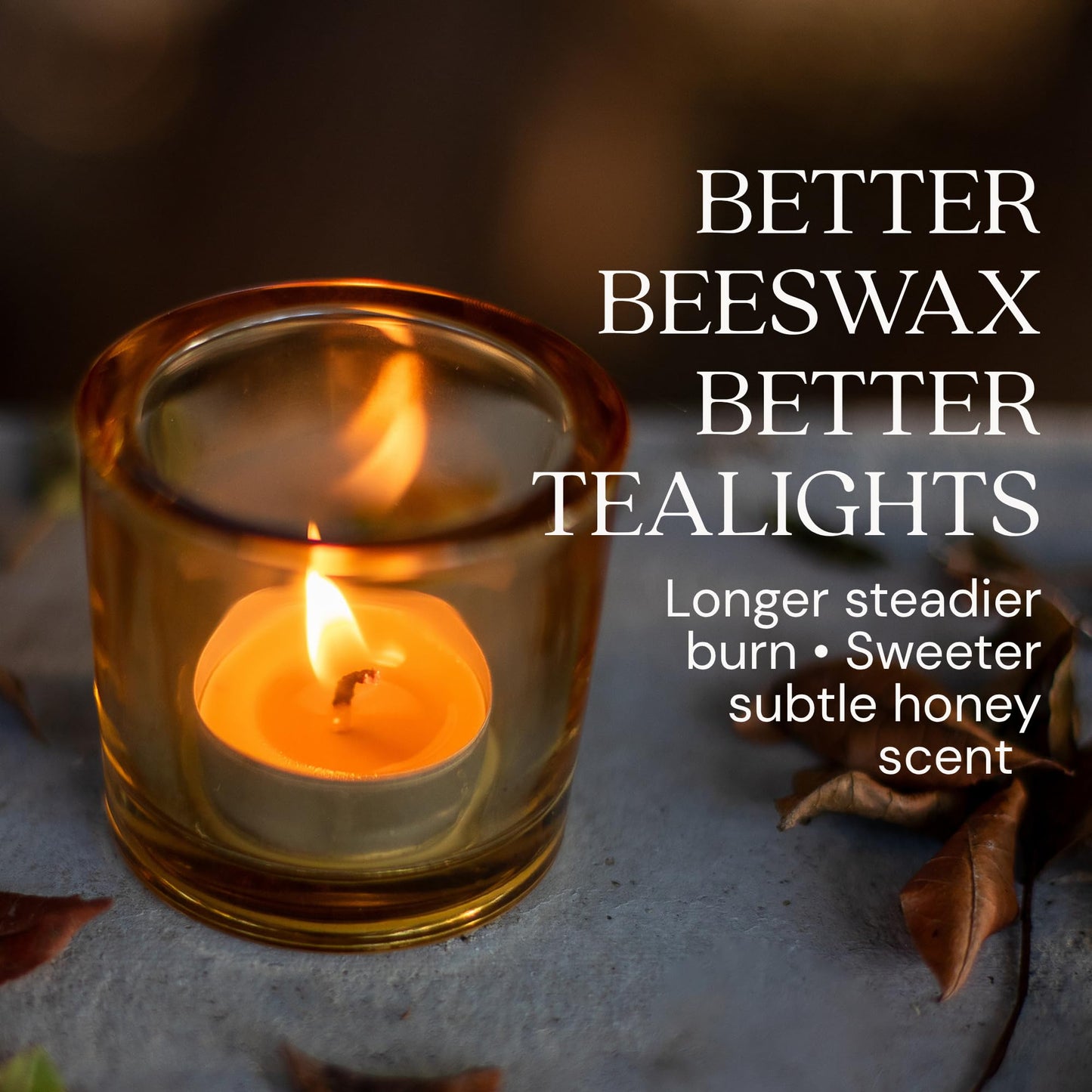 Bluecorn Beeswax Tea Light Candles, 100% Pure Natural Bees Wax, Yellow Tea Lights in Metal Cups, Fragrance Free, Paraffin & Soy Free Candle Wax, Clean Burning, Long Lasting, American Made, 24 Pack