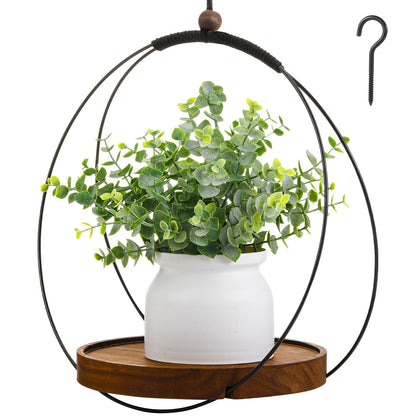 Threehoney 1 Pack Hanging Planters for Indoor Black Plant Hanger with Round Wood Base Large Indoor Hanging Plant Shelf Boho Holder Gift for Mom,housewarming (7.9 '')