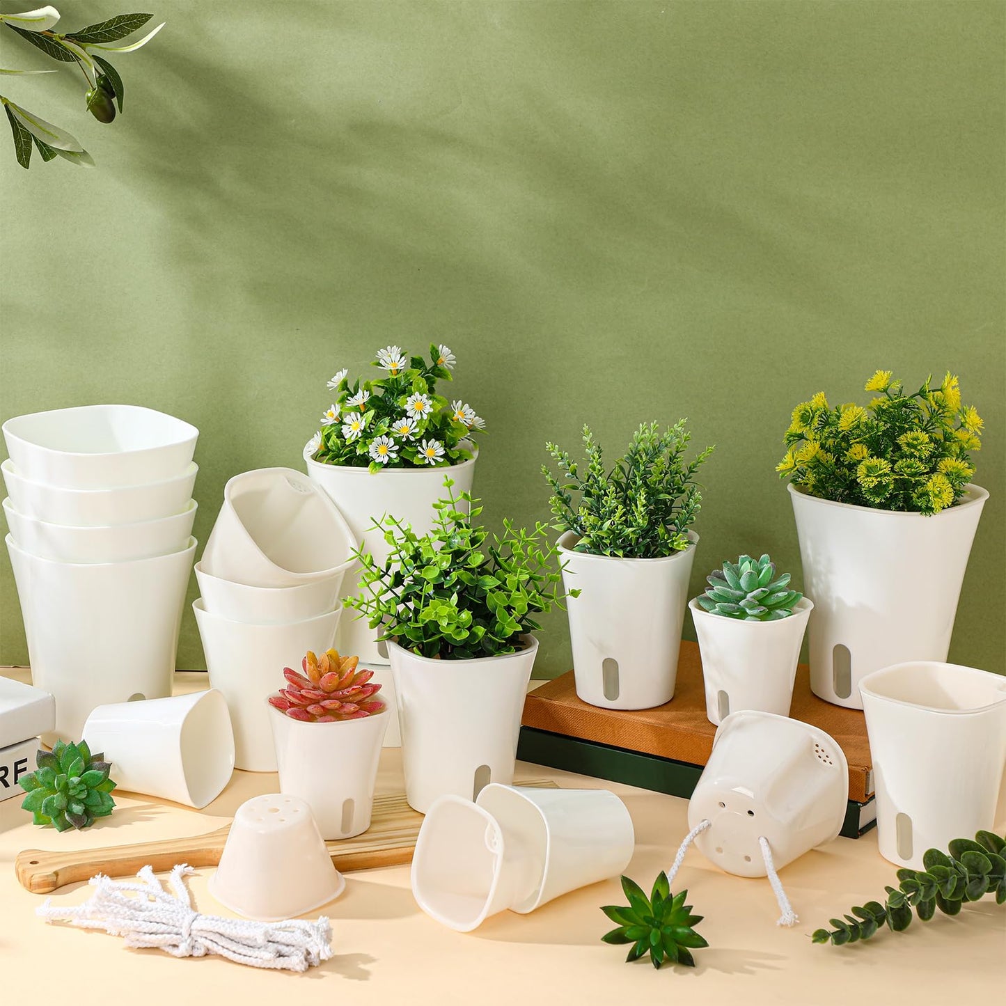 Ziliny 18 Pcs Self Watering Pots Plastic Plant 3 Sizes Flower Plant Pot with Inner White Flower Pots for Indoor House Plants Plastic Self Watering Pot for Herbs Flowers (Xs,S,M)