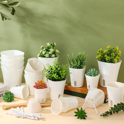 Ziliny 18 Pcs Self Watering Pots Plastic Plant 3 Sizes Flower Plant Pot with Inner White Flower Pots for Indoor House Plants Plastic Self Watering Pot for Herbs Flowers (Xs,S,M)
