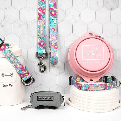 Lucky Love Dog Martingale Collar and Leash Set, Premium No Slip Martingale Collar for Dogs, Great for Whippets, Greyhounds, and More (Caroline, Medium - Combo)