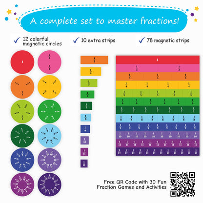 166 PCS Magnetic Fraction Tiles & Fraction Circles - Elementary Fraction Manipulatives Class Set - Magnetic Fraction Bars & Strips Fraction Kit, Fraction Magnets, Math Manipulatives - Simply Magic