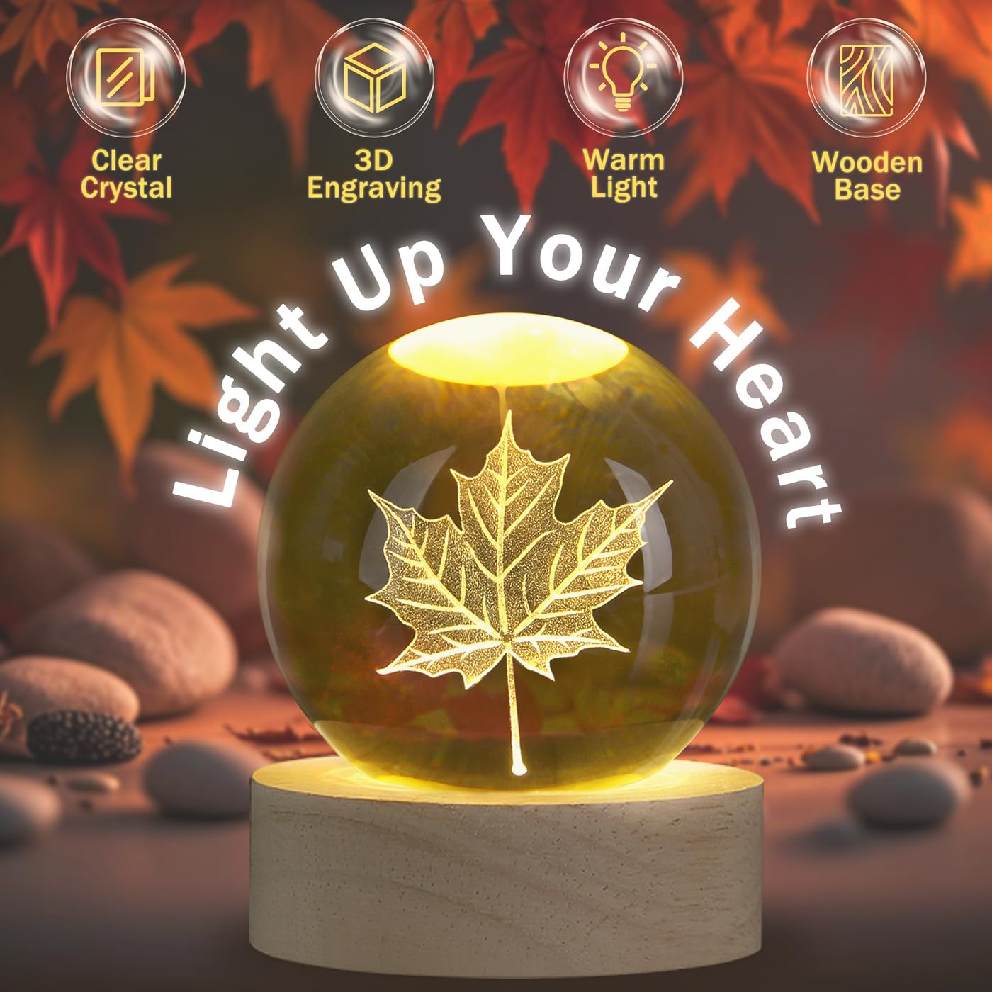 MAIBAOTA Fall Decorations for Home Fall Leaves Autumn Room Kitchen Home Decor 2.4 Inches Crystal Ball Glass Figurines Sphere