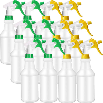 Eccliy 12 Pcs 16 Oz Plastic Spray Bottle, Adjustable Empty Reusable Sprayer for Cleaning, Planting, Water, Bathroom and Kitchen, BBQ, Commercial and Residential (Original,Green,Yellow)