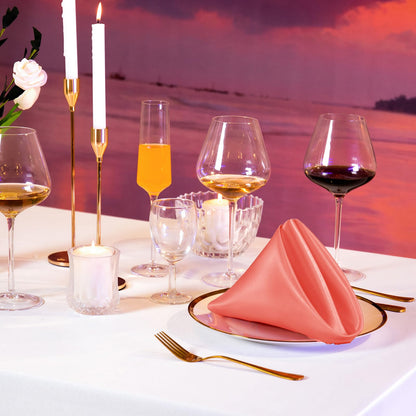 Manyshofu 20 Pieces Coral Satin Scalloped Napkins - 18x18 Inches Satin Cloth Napkins, Square Fabric Napkin Set - Elegant & Smooth Table Napkins for Wedding Dinner Party Banquet Restaurant