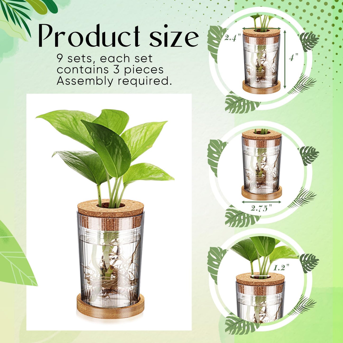 Baderke 9 Packs Propagation Vases for Plants Plastic Plant Propagation Station with Hole Lid and Bamboo Stand Growing in Water Hydroponic Home Office Table Decoration(Stripe Style)