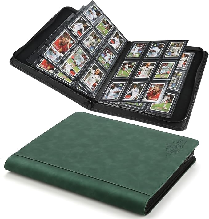 Toploader Binder,Toploader Hard Cases, 9-Pocket Pages Sleeves Hold up 288 Cards.Toploader Card Binder with Sleeves for “3×4” rigid，Card Holder(Blackish Green)