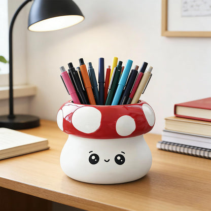 Ceramic Mushroom Planter Pot with Drainage - Funny Plant Pots for Indoor Plants, Succulents, Cactus, Pen Holder, Cute Succulent Pots for Office Desk Home Decor and Gardening Gifts, 4.5x3.35 Inch