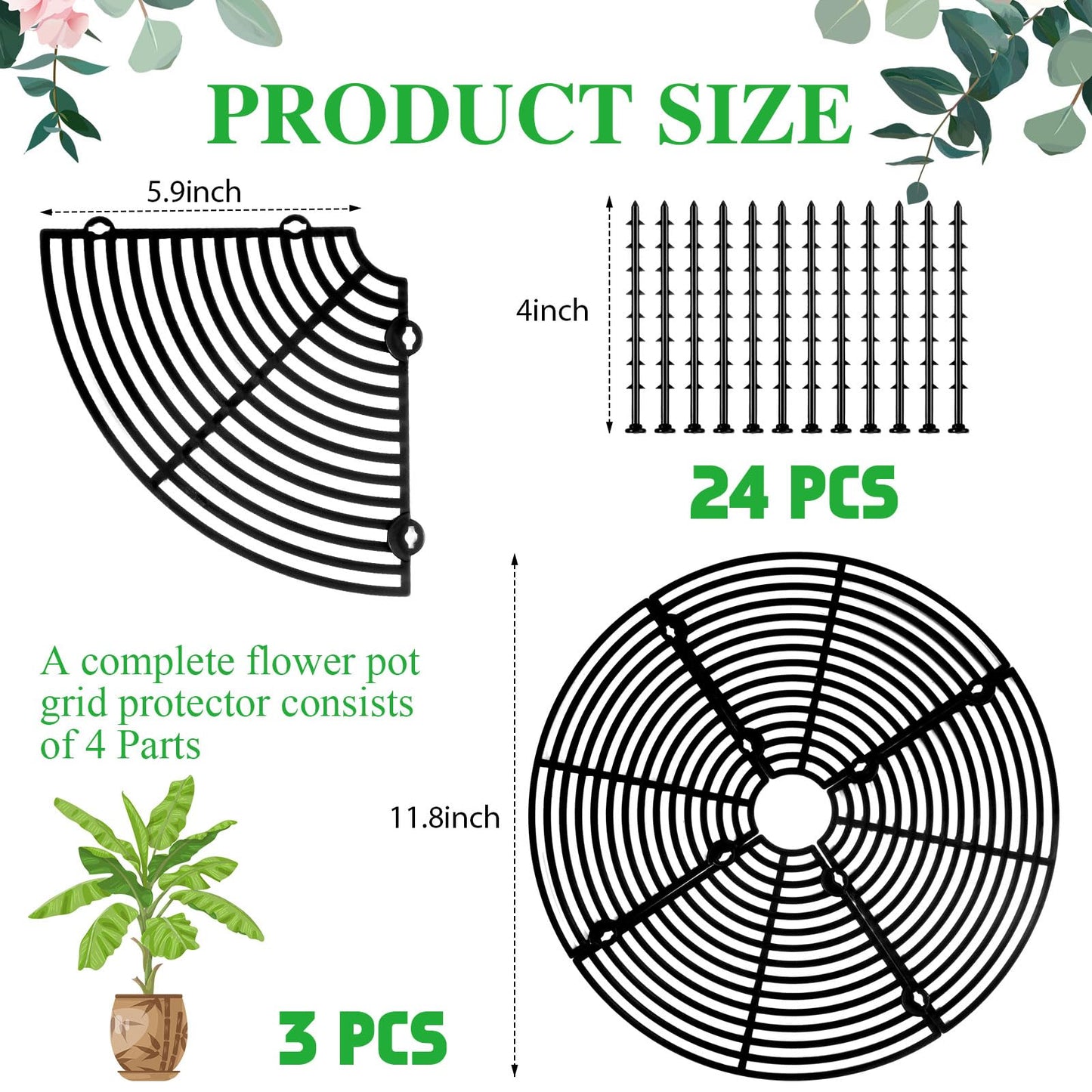 Sawysine 3 Pcs Plant Pot Cover Plant Protector from Animal Flower Pot Grid with Center Cutout Flower Cover Soil Protectors(Black,11.8 in)