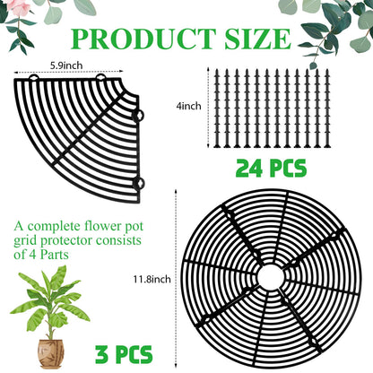 Sawysine 3 Pcs Plant Pot Cover Plant Protector from Animal Flower Pot Grid with Center Cutout Flower Cover Soil Protectors(Black,11.8 in)