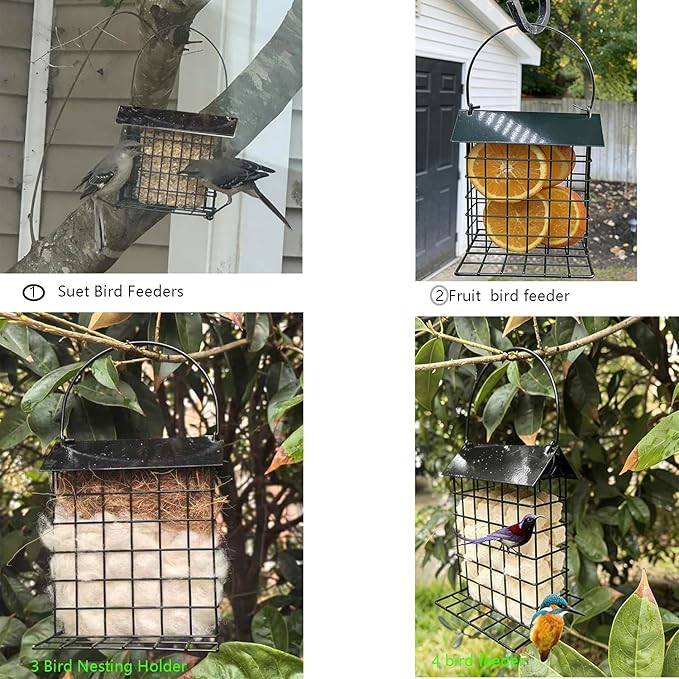 2 PCS Bird Nesting Holder with Alpaca Fiber Bird nest Material Holder with rain Guard Suet Bird Feeders for Outdoors Refillable Hummingbird Nesting Gifts Outdoor Bird Nesting Station (2 PCSBLAK)
