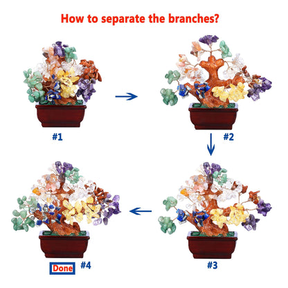 Jovivi Natural 7 Chakra Gemstone Crystal Money Tree Resin Base Bonsai Feng Shui Decorations for Wealth and Luck 6.3"-6.7"