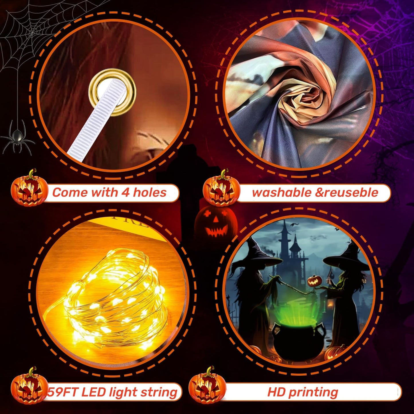 Lighted Halloween Garage Door Decorations Banner, Witch Cover With LED Light Strap, Hanging Backdrop for Outdoor Indoor Spooky Party Wall Yard Decor 6 x 13 ft