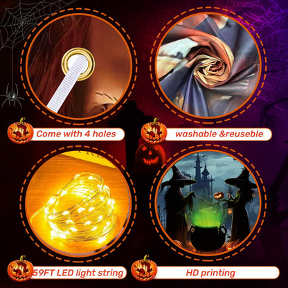 Lighted Halloween Garage Door Decorations Banner, Witch Cover With LED Light Strap, Hanging Backdrop for Outdoor Indoor Spooky Party Wall Yard Decor 6 x 13 ft