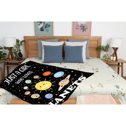 ARTBLANKET Just A Girl Who Loves Planets Throw Blanket Fannel Fleece Super Soft Funny Blanket Travel Throw Blanket for Bed Couch Sofa 40 x 30 Inch for Baby
