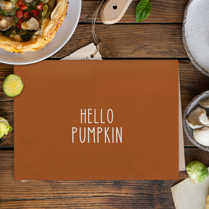 XNXLDYLH Fall Hello Pumpkin Kitchen Towels and Dishcloths Sets of 2, Fall Burnt Orange Beige White Pumpkin Decor Dish Hand Tea Towels Gifts for Bathroom Kitchen, Autumn Aesthetic Fall Decor, 16x24 in