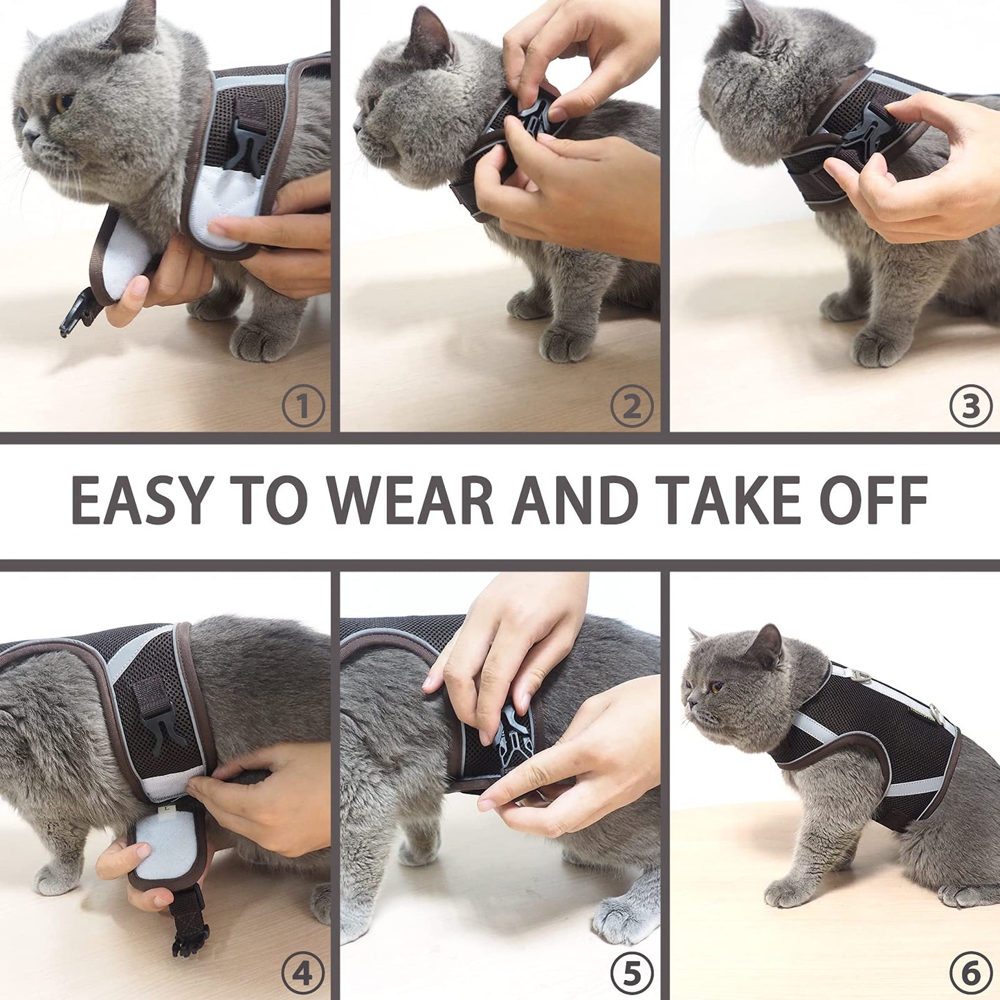 PATTEPOINT Escape Proof Mesh Cat Harness and Leash Set, Adjustable Walking Jacket Vest for Extra Kittens, Easy Control Reflective Cat Vest Harnesses for Small Medium Pets Outdoor (XS Coffee)