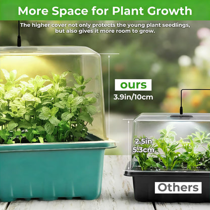 Ourhom Seed Starter Tray with Grow Light, 6pcs Seed Starter Kits with Light and Adjustable Humidity Domes, Covers Height 3.9", Indoor Seedling Starter Plant Germination Trays (Green-Warm White)