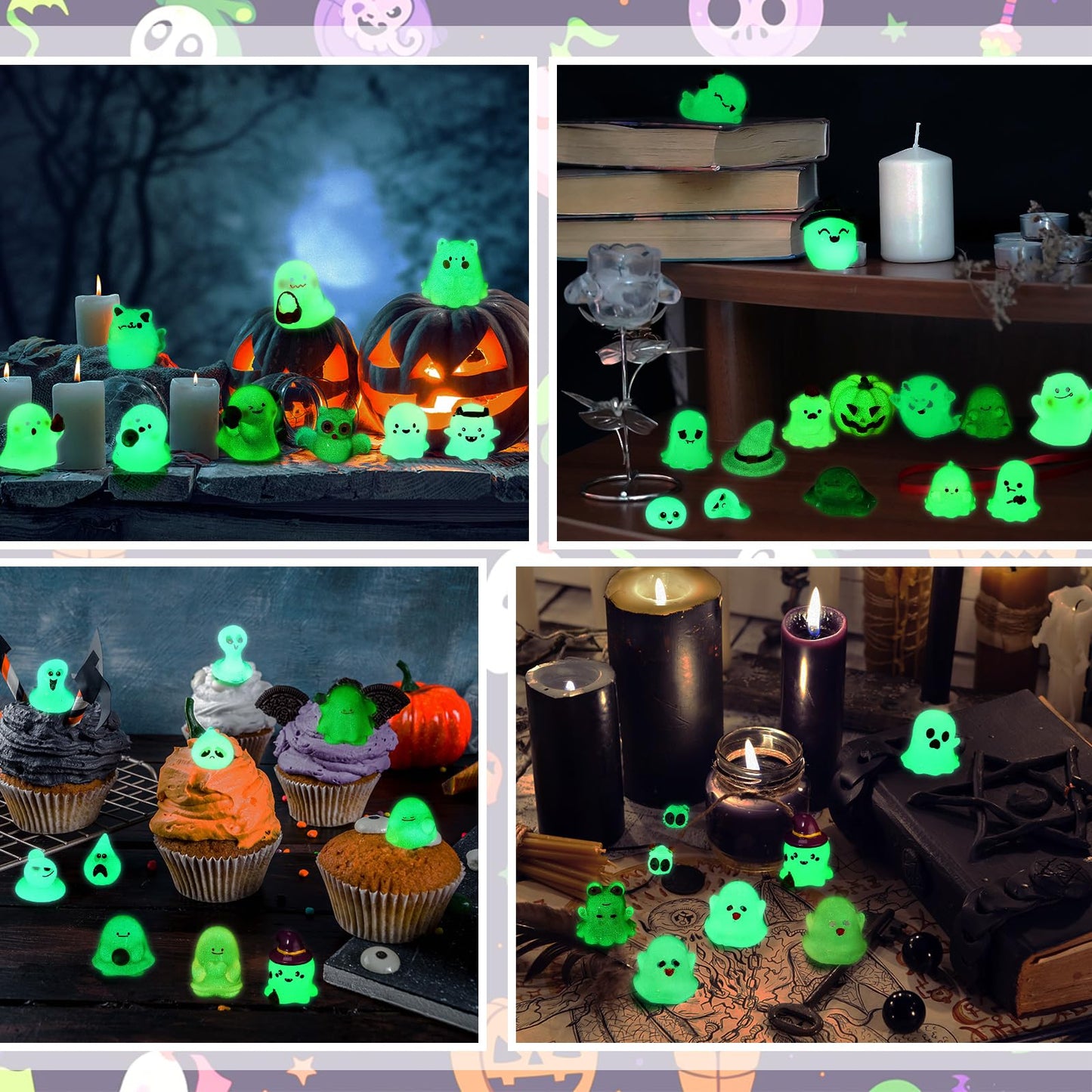 Sonwyoung 58 Pcs Halloween Luminous Mini Figures Glow in Dark Tiny Resin Figures Set Fairy House Diorama Accessories Halloween Pumpkin Ghost Skull Ornament for Garden Dollhouse Craft DIY (Wizard)