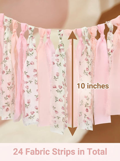 Mybbshower Pink Floral Tsaasel Garland for Wedding Spring Tea Party Haning Chiffon Tassel Banner Table Decor