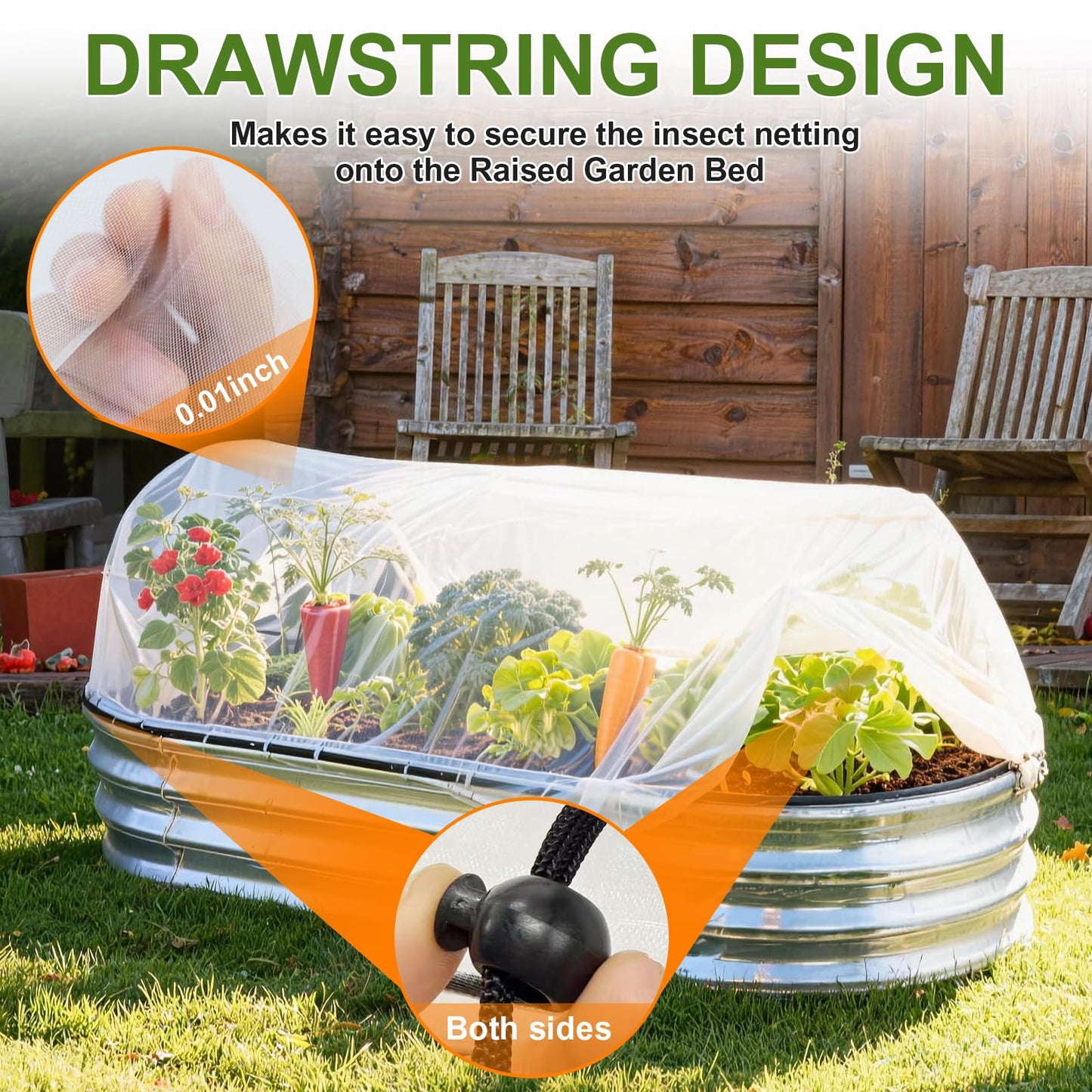2 Pack Garden Netting for 6×3 FT Raised Beds, Large Fine Mesh Insect Netting with Drawstring, Garden Bed Cover for Vegetables, Fruit & Flower Protection