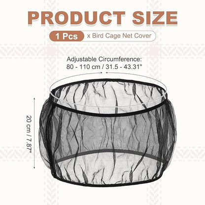 Bird Cage Seed Catcher, Bird Cage Net Cover Seeds Guard, Universal Birdcage Accessories, Black, Circumference 31.5"-43.3", Height 7.9" for Parrot Cockatiel Enclosures