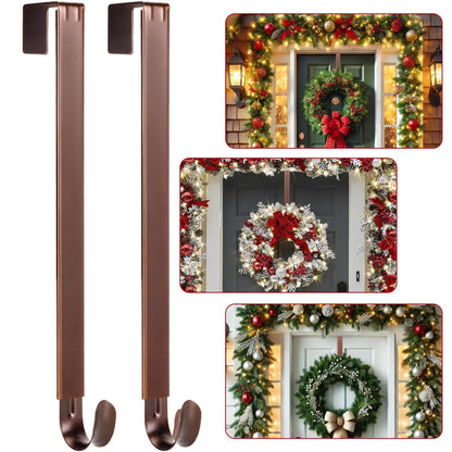 2 Pack Wreath Hanger for Front Door, 20 lbs Christmas Wreath Door Hanger, Non Scratch Over the Door Hooks for Xmas Easter Halloween Fall Wreaths Décor Welcome Sign, Adjustable from 15 to 25 in Hangers