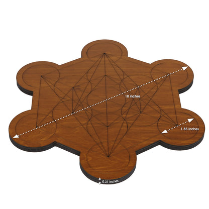 Curawood Crystal Grid Board for Stones - 10" Diameter Metatron's Cube Sacred Geometry Board - Amplify the Power of Your Crystals - Chakra Grid Plate, Altar Decor - Cubo de Metatron