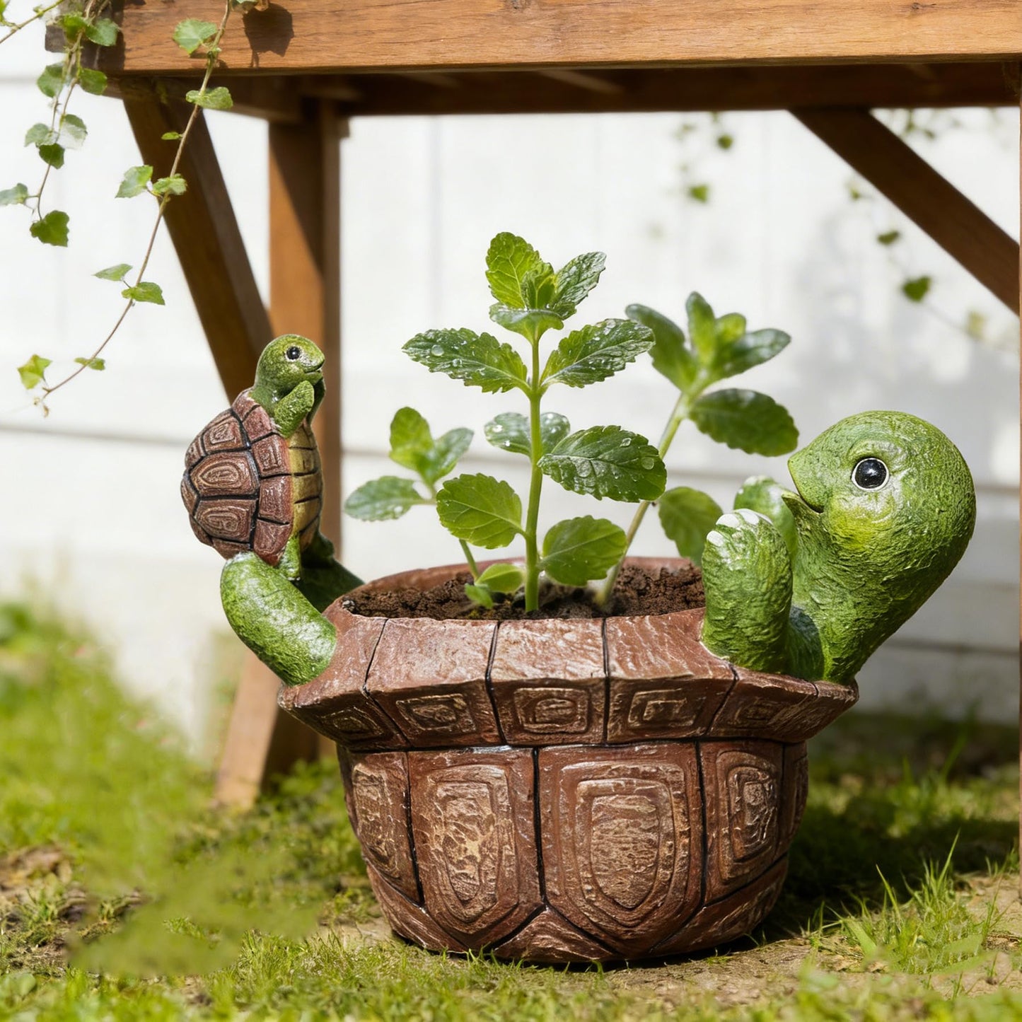 Saysmile Unique Turtle Plant Pots Indoor, Small Succulent Planters with Drainage Hole, Cute Planting Pots for Cactus, Resin Flower Pot for Outdoor Indoor Plants, Gift for Mom