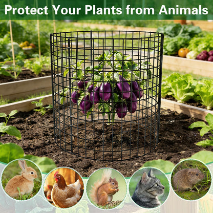 Yudlto 10 Pack Plant Protectors from Animals, 12×14in Wire Plant Protector Covers, Metal Garden Cloche with Ground Stakes and Zip Ties for Deer and Rabbit Protection in Outdoor Gardens