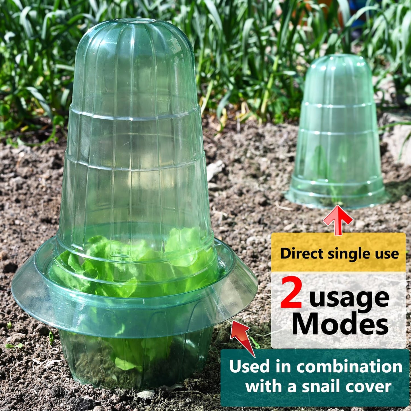 JUSUFU 10 Pack Garden Cloches for Plants, Reusable Bell Plant Protector, Garden Protection from Animals Snails Birds Chickens Insect, 9.85" H X 7.3" D (Green)