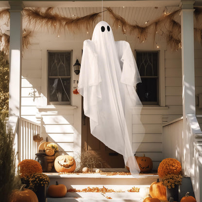 JOYIN Halloween Hanging Light up Ghost with Spooky Warm White LED Light, 47” Halloween Hanging White Ghost Decoration for Front Yard Patio Lawn Garden Party Decor Indoor Outdoor
