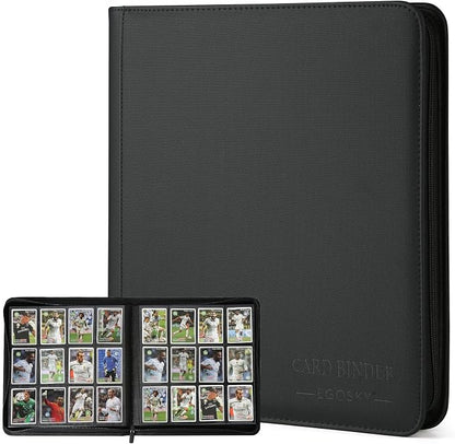 12-Pocket Business Card Binder holds 720 Cards, Premium Diamond Texture PU Leather Name Card Holder Organizer with Zipper, Black Sleeves Side Loading Card Book for Collectors & Office
