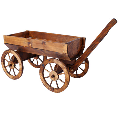 Anyflee Wood Wagon Flower Planter Pot Stand W/Wheels Home Garden Outdoor Decor