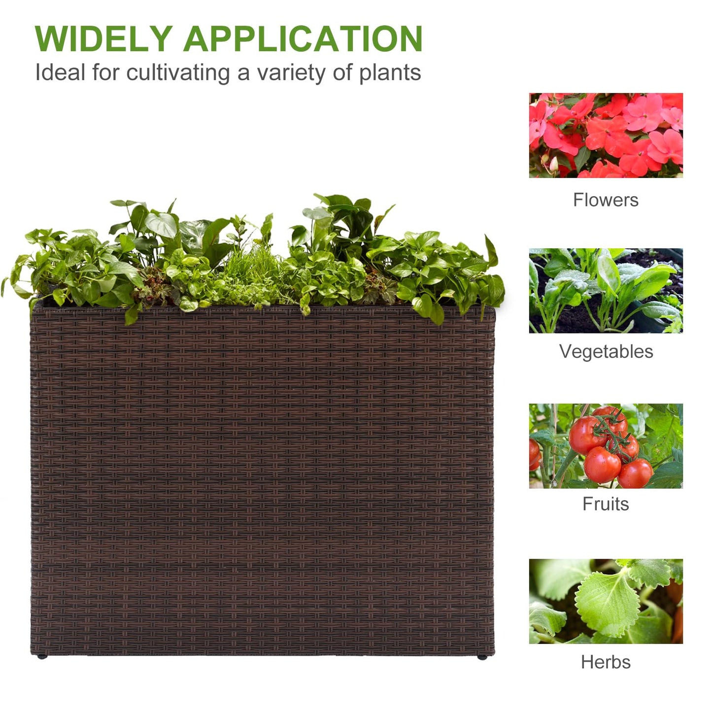 LEWIS&WAYNE Large Rectangular Block Planter Box Handmade Wicker Tall Planters for Outdoor Plants with Removable Liners Modern Planter for Indoor Outdoor Patio Deck - Brown, 38''x11''x30''