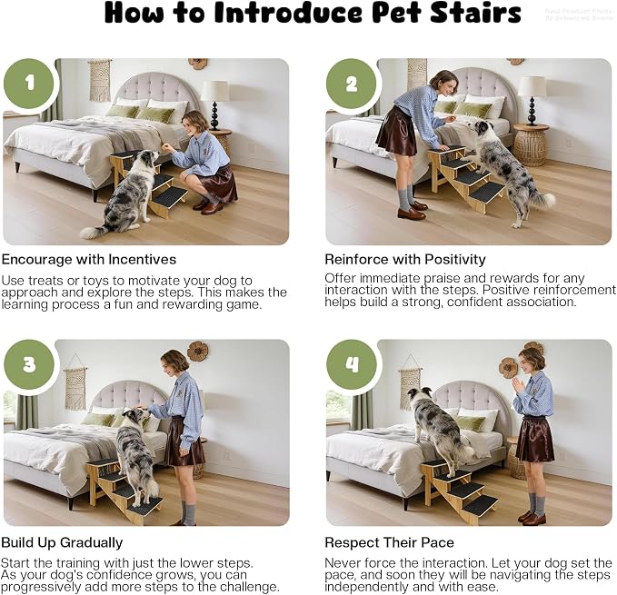 4-Step Dog Stairs for Large Dogs, Solid Wooden Dog Steps for Beds/Couch with Carpet, 24 Inches Anti-Slip Pet Stairs for High Beds, Ramp for Older/Senior Dogs, Pet Bed Stairs to Get on Bed/Sofa