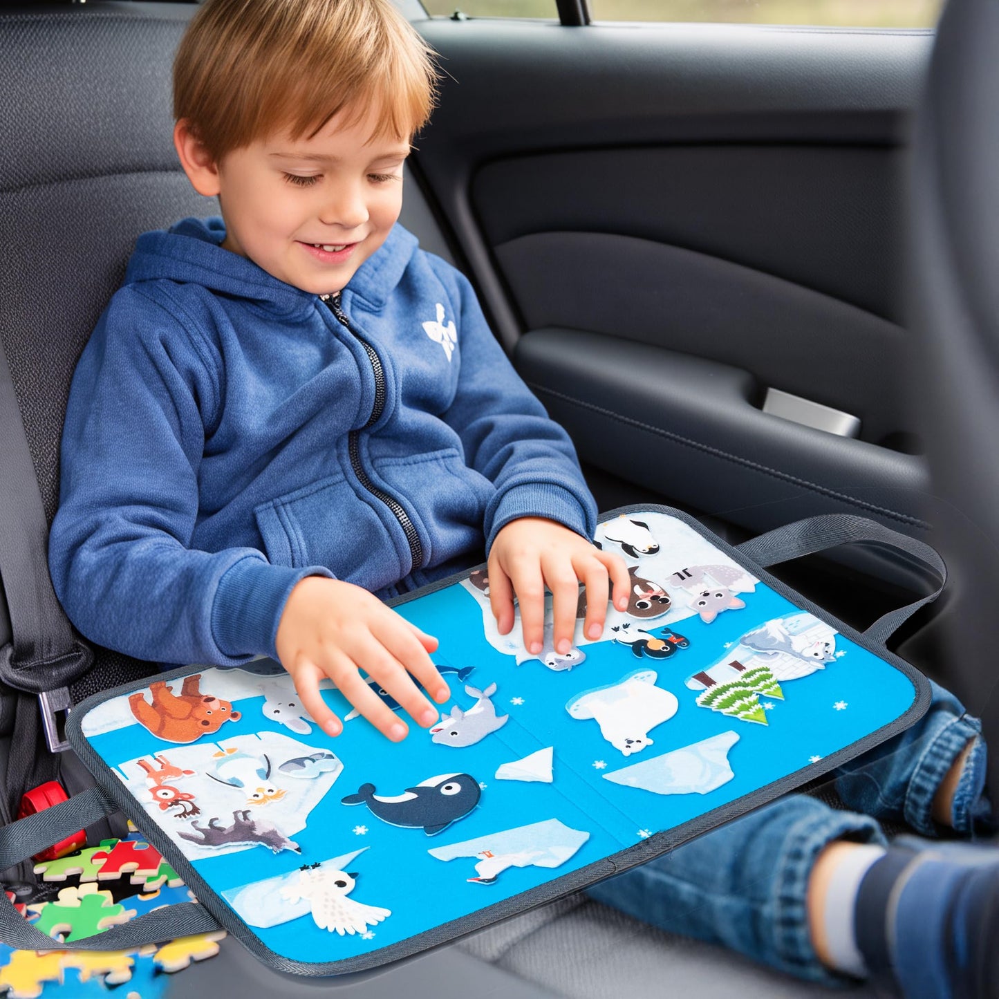 WATINC Travel Felt Board Story Set - 28PCS Portable Felt Board Educational Birthday Gift for Boys & Girls, Themed Storytelling Preschool Early Learning Interactive Play Kit for Toddler (Polar Animals)