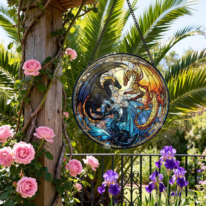 Greatingreat Dragon Stained Glass Window Hanging,7.87 Inch Bookshelf Decoration, Stained Glass Window Hanging Decoration, Whimsical Decor for Fantasy Lovers, Friends, Family, Classmates