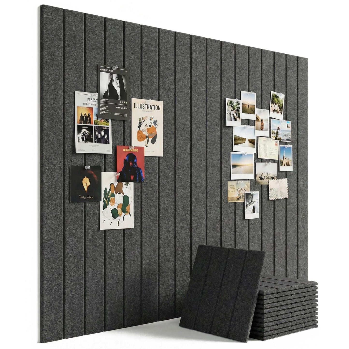 Aothia 12-Pack Felt Bulletin Board Tiles - 48x36 Modular Pin Board for Walls, 0.2" Thick Cork Board Alternative for Office & Classroom, 70 Adhesive Tabs & 40 Pushpins Included (Charcoal Gray)