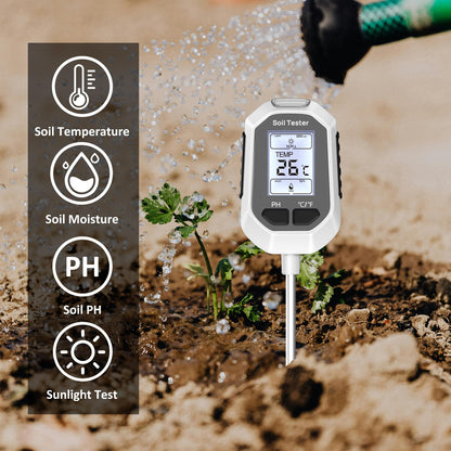 YAMRON 4-in-1 Soil Moisture Meter, Digital Plant Temperature/Soil Moisture Test & PH Meter/Sunlight Intensity, Backlight LCD Display for Gardening, Farming and Outdoor Plants