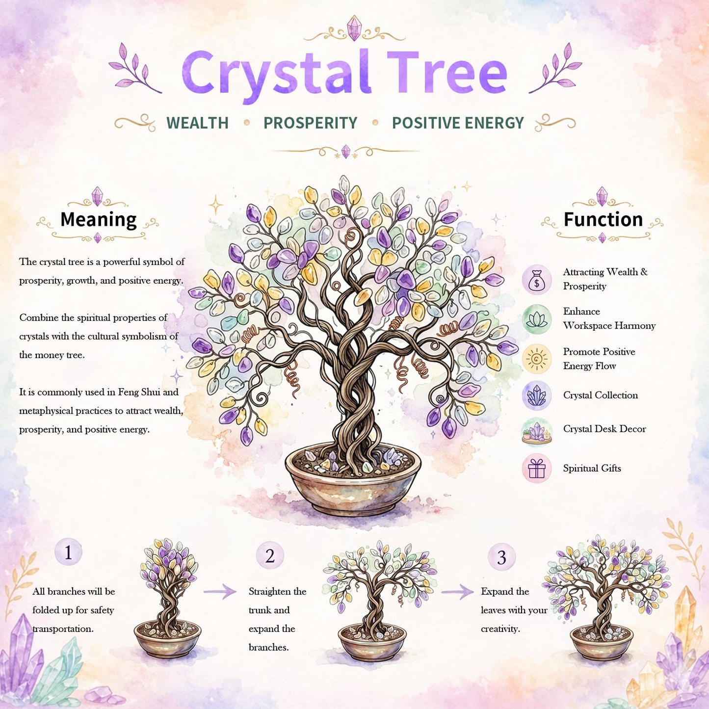 mookaitedecor Amethyst Crystal Money Tree with Ceramic Base Bonsai Feng Shui Tree Ornament for Office Home Decor, 8-9.5 Inch