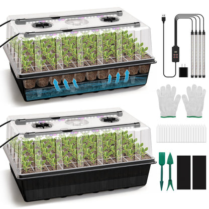 BlumWay 120-Cell Self-Watering Seed Starter Tray with Grow Light, 1-24H Timer, Seed Starter Kit with 4.02" Humidity Dome, Seedling Tray for Indoor Plant Starter, Plant Germination Trays-Black